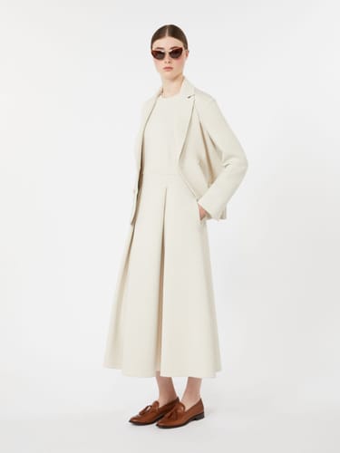 Long flared scuba jersey dress - Beige